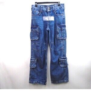 Aeropostale Womens Size 2R (32x32) Wide Leg Baggy Cargo Streetwear Jeans Blue